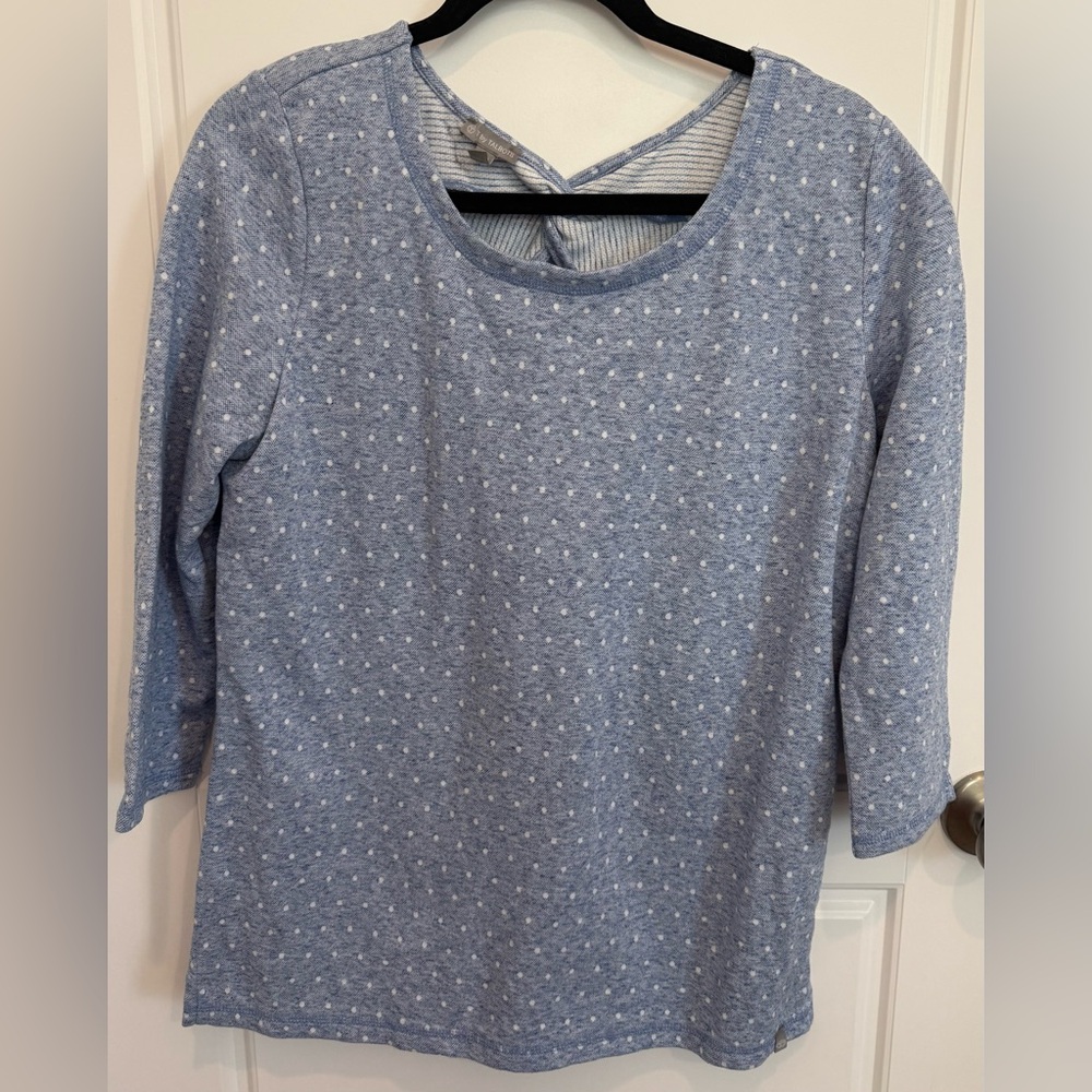 T by Talbots Sweatshirt Women Medium Blue White polka dot 3/4 sleeve Blouse